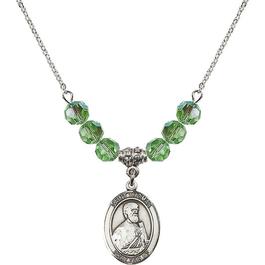 Sterling Silver Saint Thomas the Apostle Birthstone Necklace with Peridot Beads - 8107