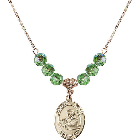 14kt Gold Filled Saint Thomas Aquinas Birthstone Necklace with Peridot Beads - 8108