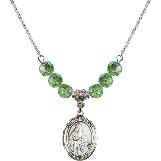 Sterling Silver Saint Veronica Birthstone Necklace with Peridot Beads - 8110