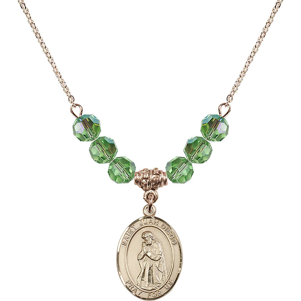 14kt Gold Filled Saint Juan Diego Birthstone Necklace with Peridot Beads - 8111