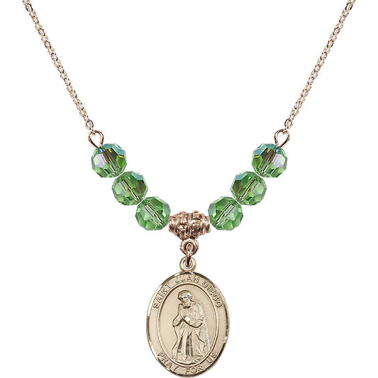 14kt Gold Filled Saint Juan Diego Birthstone Necklace with Peridot Beads - 8111