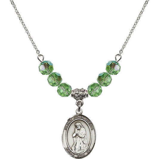 Sterling Silver Saint Juan Diego Birthstone Necklace with Peridot Beads - 8111
