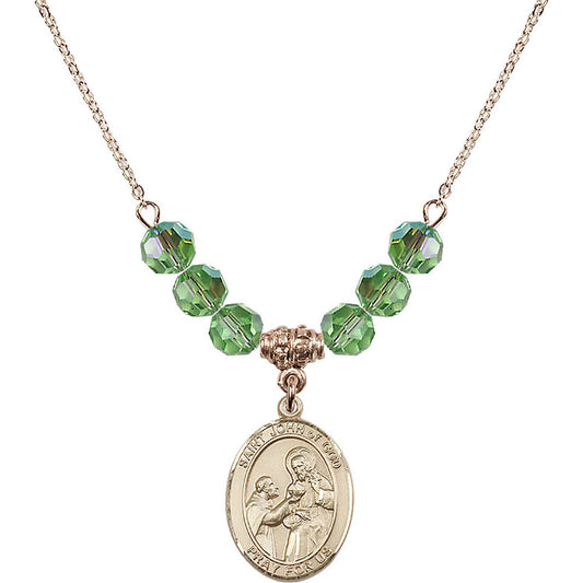 14kt Gold Filled Saint John of God Birthstone Necklace with Peridot Beads - 8112