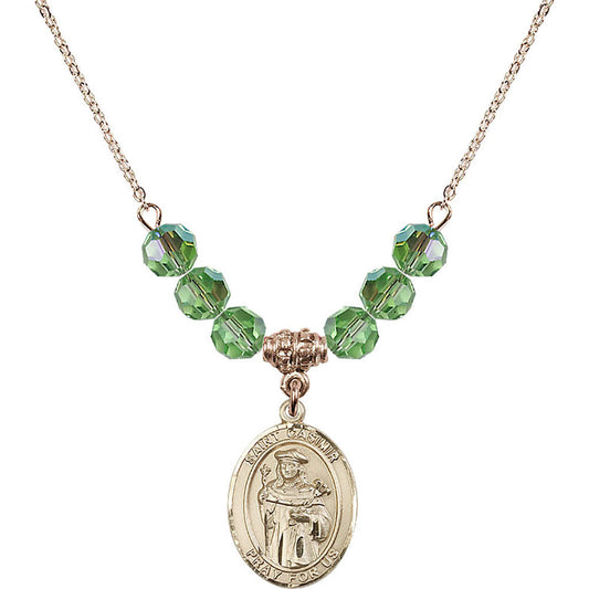 14kt Gold Filled Saint Casimir of Poland Birthstone Necklace with Peridot Beads - 8113
