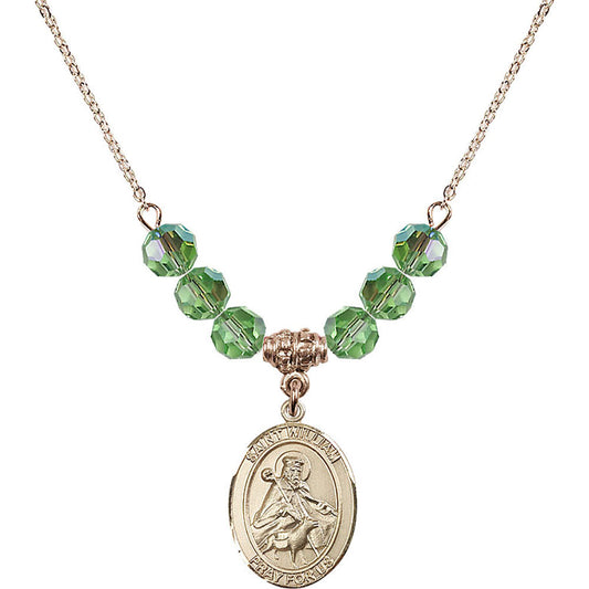 14kt Gold Filled Saint William of Rochester Birthstone Necklace with Peridot Beads - 8114