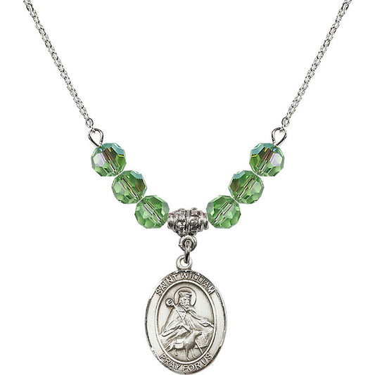 Sterling Silver Saint William of Rochester Birthstone Necklace with Peridot Beads - 8114