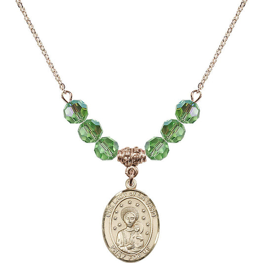 14kt Gold Filled Our Lady of la Vang Birthstone Necklace with Peridot Beads - 8115