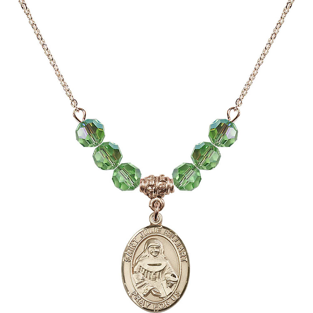 14kt Gold Filled Saint Julie Billiart Birthstone Necklace with Peridot Beads - 8117