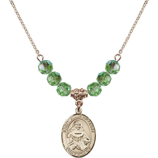 14kt Gold Filled Saint Julie Billiart Birthstone Necklace with Peridot Beads - 8117