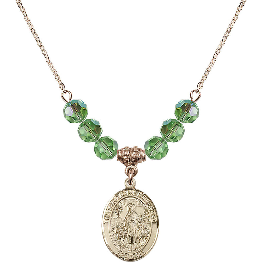 14kt Gold Filled Lord Is My Shepherd Birthstone Necklace with Peridot Beads - 8119