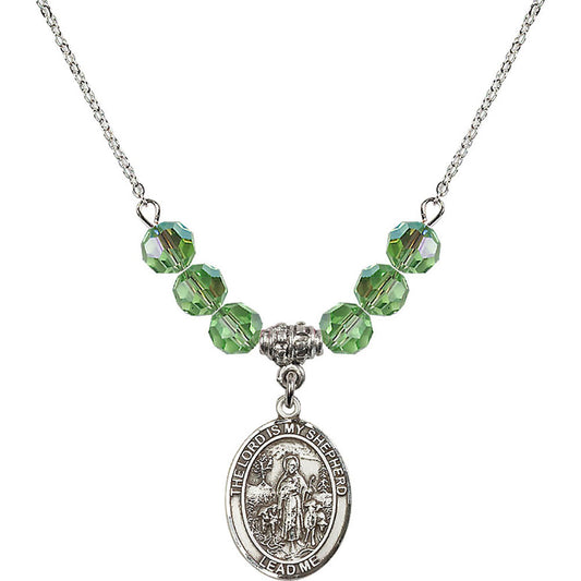 Sterling Silver Lord Is My Shepherd Birthstone Necklace with Peridot Beads - 8119