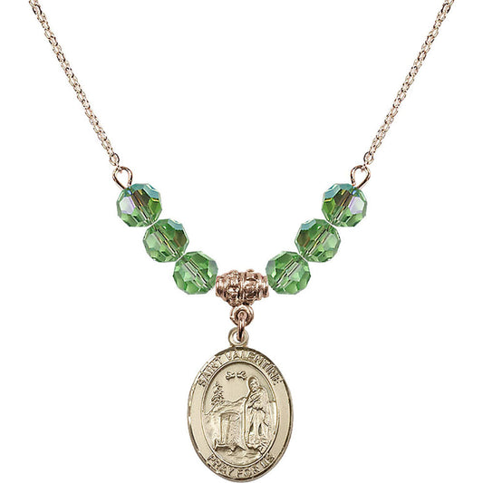 14kt Gold Filled Saint Valentine of Rome Birthstone Necklace with Peridot Beads - 8121