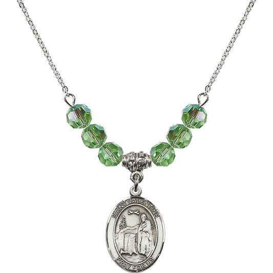 Sterling Silver Saint Valentine of Rome Birthstone Necklace with Peridot Beads - 8121