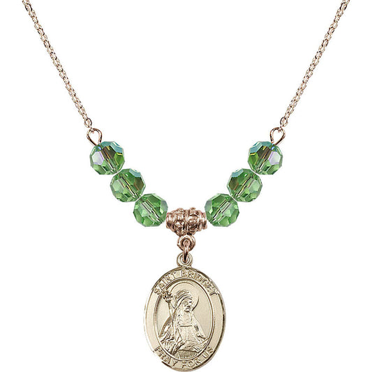 14kt Gold Filled Saint Bridget of Sweden Birthstone Necklace with Peridot Beads - 8122