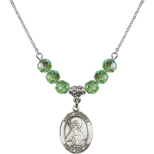 Sterling Silver Saint Bridget of Sweden Birthstone Necklace with Peridot Beads - 8122
