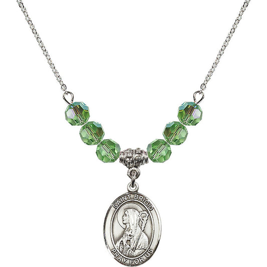 Sterling Silver Saint Brigid of Ireland Birthstone Necklace with Peridot Beads - 8123