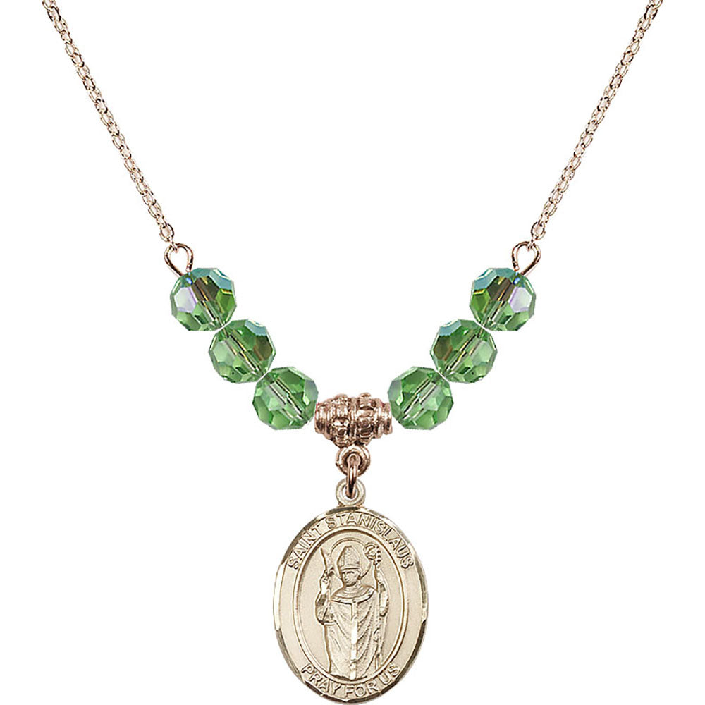 14kt Gold Filled Saint Stanislaus Birthstone Necklace with Peridot Beads - 8124