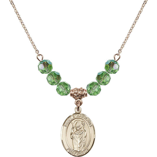 14kt Gold Filled Saint Stanislaus Birthstone Necklace with Peridot Beads - 8124