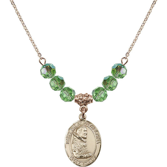 14kt Gold Filled Saint Pio of Pietrelcina Birthstone Necklace with Peridot Beads - 8125