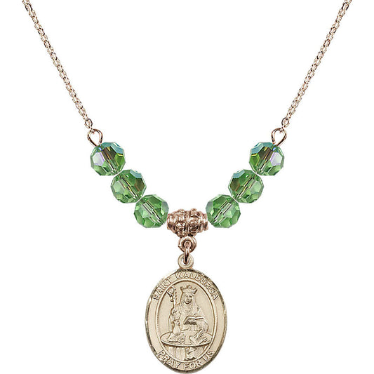 14kt Gold Filled Saint Walburga Birthstone Necklace with Peridot Beads - 8126