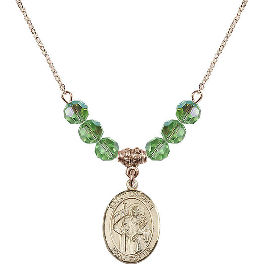 14kt Gold Filled Saint Ursula Birthstone Necklace with Peridot Beads - 8127