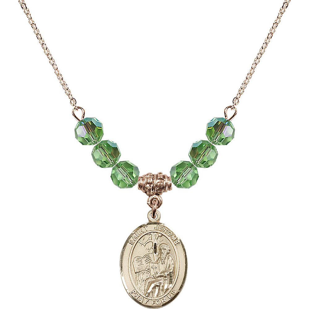 14kt Gold Filled Saint Jerome Birthstone Necklace with Peridot Beads - 8135