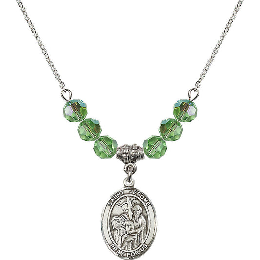 Sterling Silver Saint Jerome Birthstone Necklace with Peridot Beads - 8135