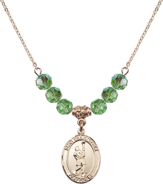 14kt Gold Filled Saint Christopher/Lacrosse Birthstone Necklace with Peridot Beads - 8144
