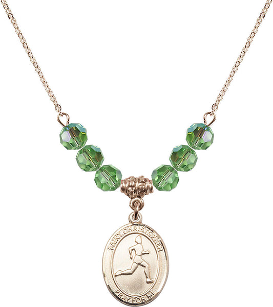 14kt Gold Filled Saint Christopher/Track & Field Birthstone Necklace with Peridot Beads - 8149