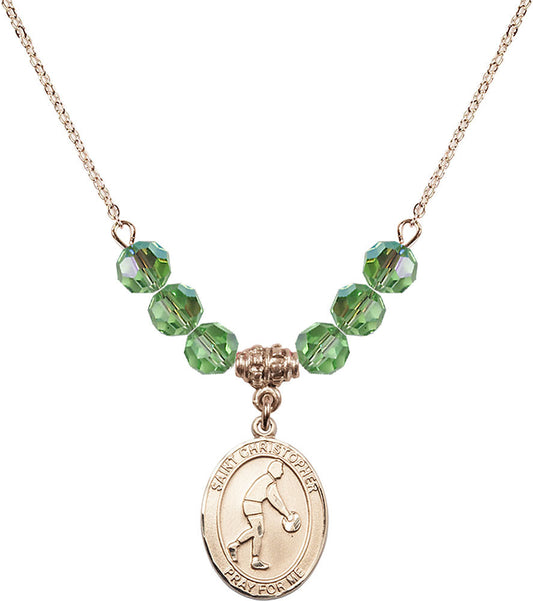 14kt Gold Filled Saint Christopher/Basketball Birthstone Necklace with Peridot Beads - 8153