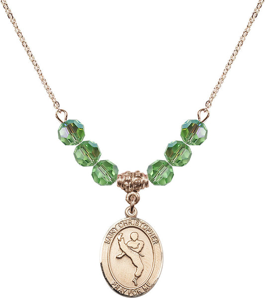 14kt Gold Filled Saint Christopher/Martial Arts Birthstone Necklace with Peridot Beads - 8158