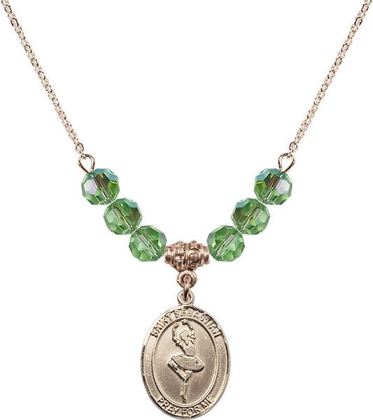 14kt Gold Filled Saint Sebastian/Dance Birthstone Necklace with Peridot Beads - 8173