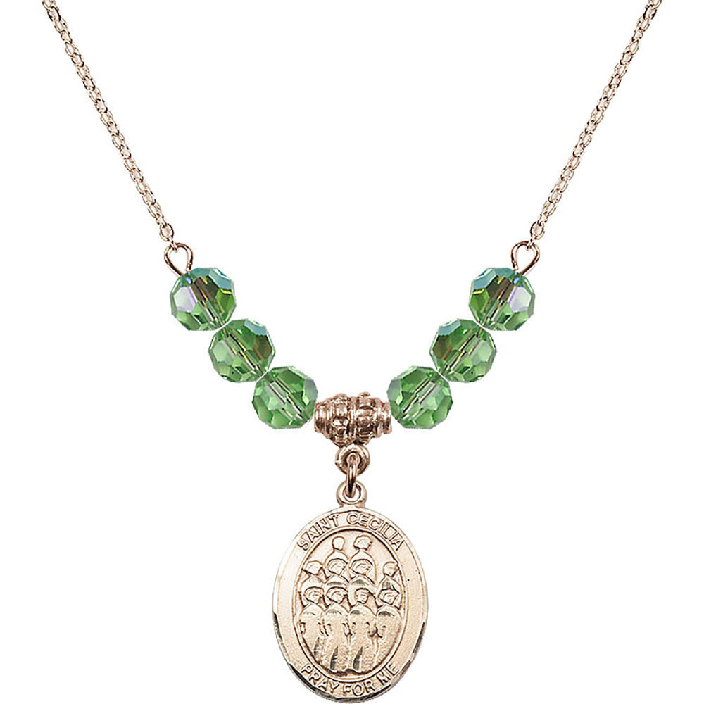 14kt Gold Filled Saint Cecilia / Choir Birthstone Necklace with Peridot Beads - 8180