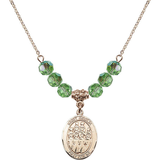 14kt Gold Filled Saint Cecilia / Choir Birthstone Necklace with Peridot Beads - 8180