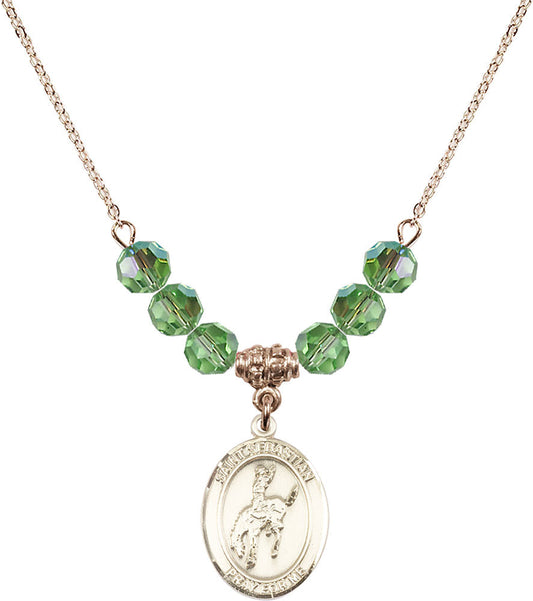14kt Gold Filled Saint Sebastian / Rodeo Birthstone Necklace with Peridot Beads - 8191