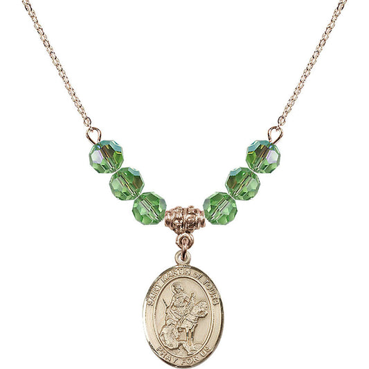 14kt Gold Filled Saint Martin of Tours Birthstone Necklace with Peridot Beads - 8200