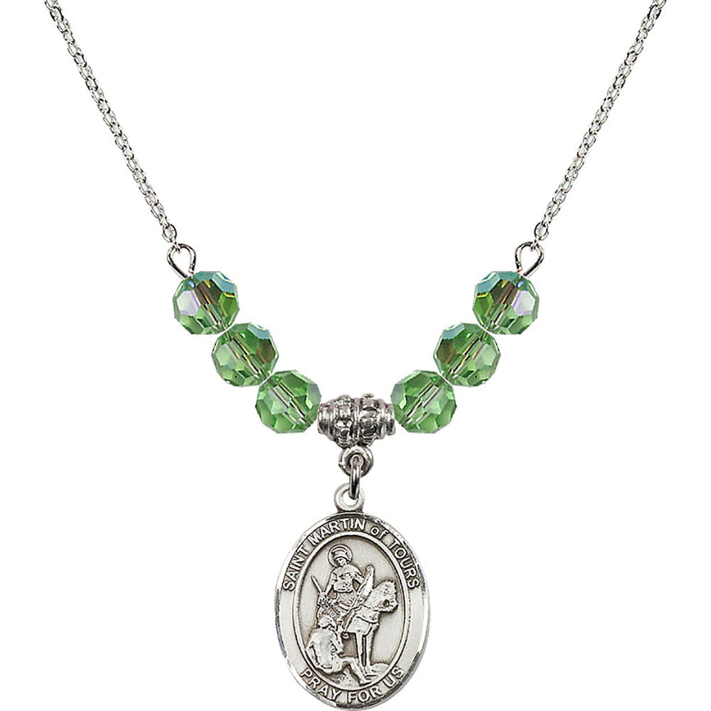 Sterling Silver Saint Martin of Tours Birthstone Necklace with Peridot Beads - 8200