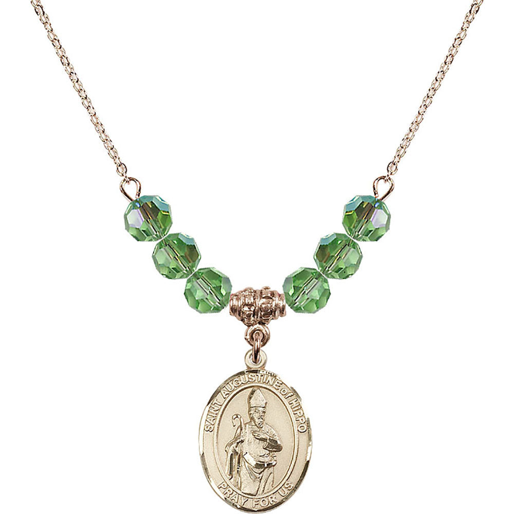 14kt Gold Filled Saint Augustine of Hippo Birthstone Necklace with Peridot Beads - 8202