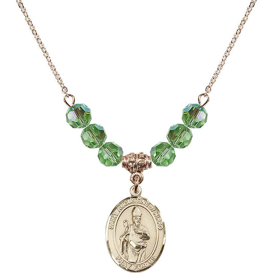 14kt Gold Filled Saint Augustine of Hippo Birthstone Necklace with Peridot Beads - 8202