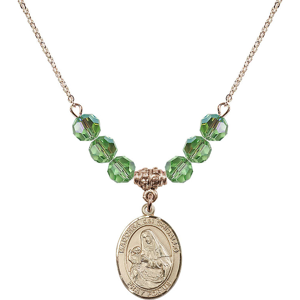 14kt Gold Filled Madonna del Ghisallo Birthstone Necklace with Peridot Beads - 8203