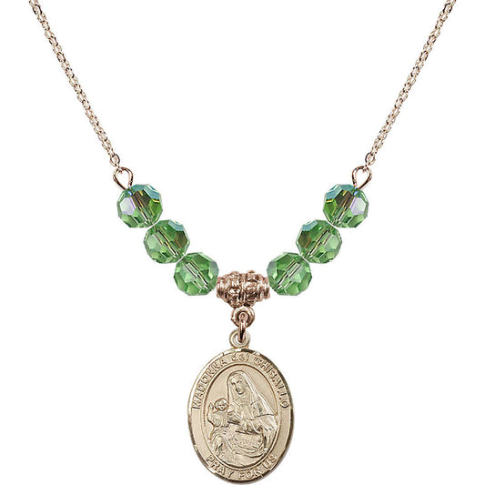 14kt Gold Filled Madonna del Ghisallo Birthstone Necklace with Peridot Beads - 8203