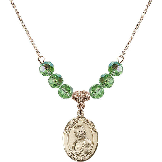 14kt Gold Filled Saint John Neumann Birthstone Necklace with Peridot Beads - 8204