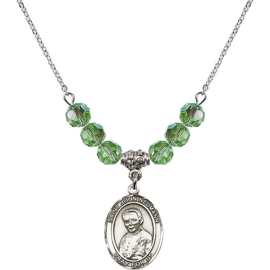 Sterling Silver Saint John Neumann Birthstone Necklace with Peridot Beads - 8204