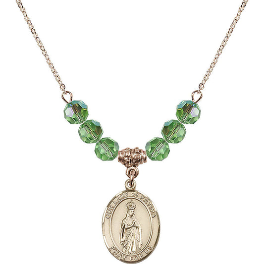 14kt Gold Filled Our Lady of Fatima Birthstone Necklace with Peridot Beads - 8205