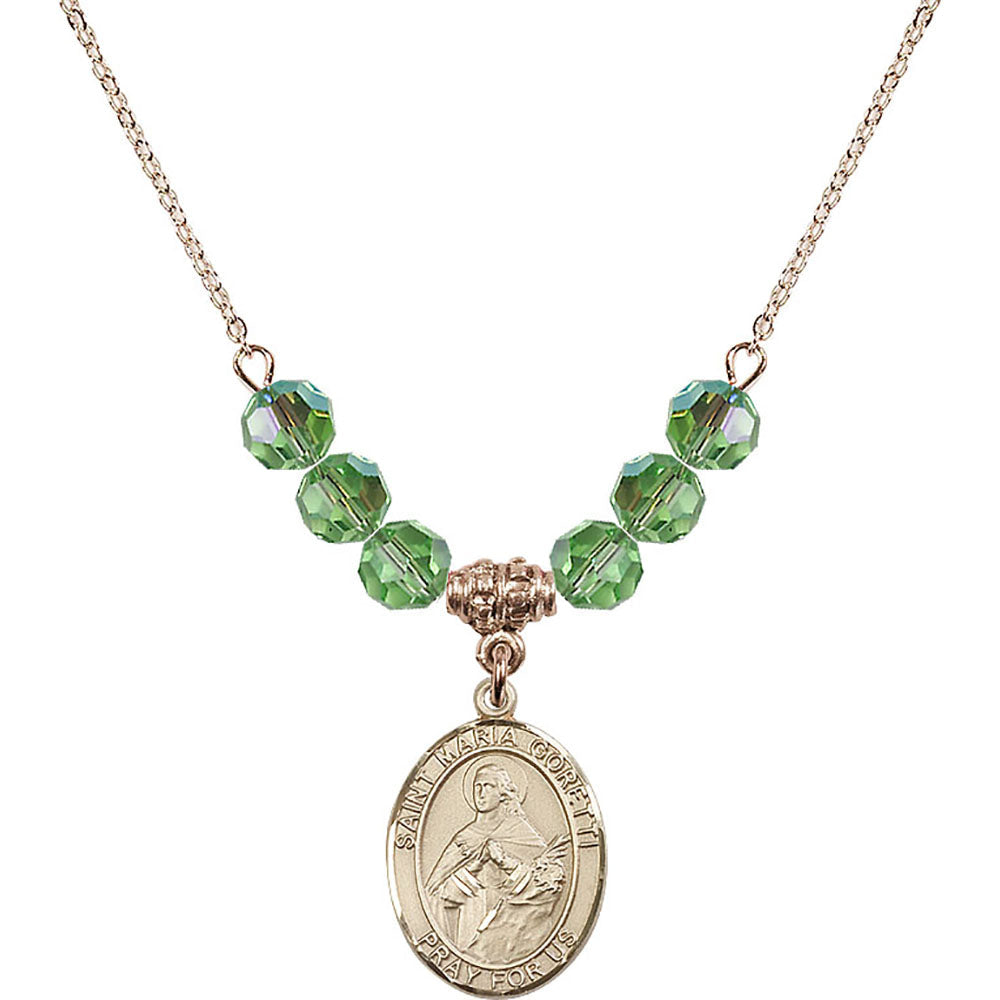 14kt Gold Filled Saint Maria Goretti Birthstone Necklace with Peridot Beads - 8208