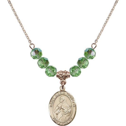 14kt Gold Filled Saint Maria Goretti Birthstone Necklace with Peridot Beads - 8208