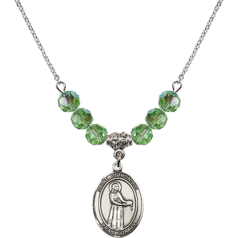 Sterling Silver Saint Petronille Birthstone Necklace with Peridot Beads - 8209