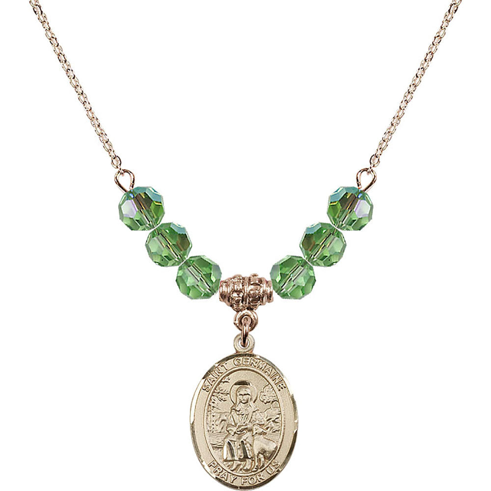14kt Gold Filled Saint Germaine Cousin Birthstone Necklace with Peridot Beads - 8211