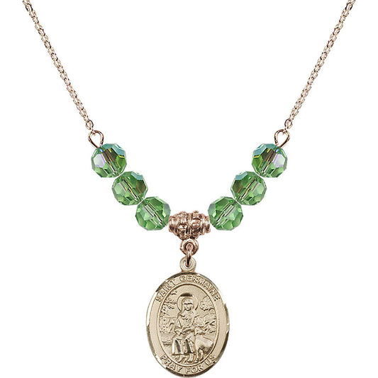 14kt Gold Filled Saint Germaine Cousin Birthstone Necklace with Peridot Beads - 8211