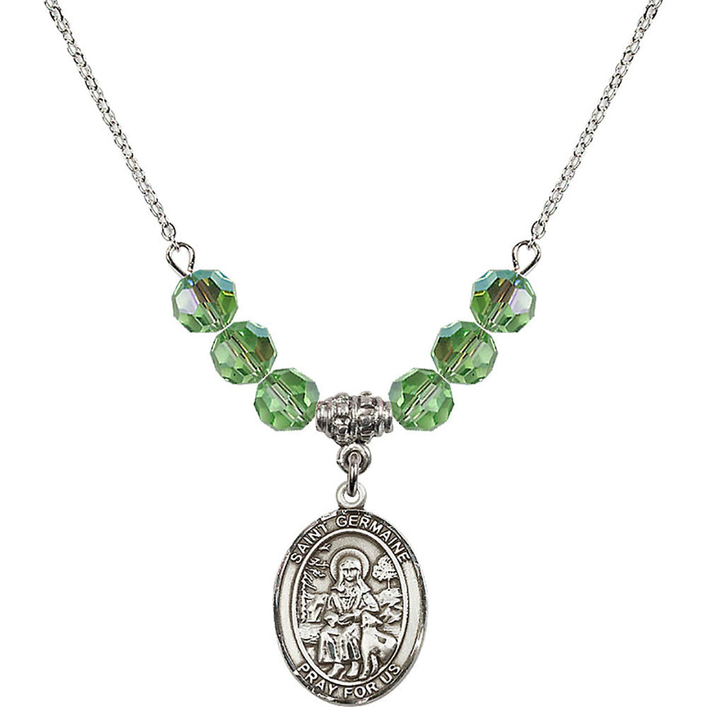 Sterling Silver Saint Germaine Cousin Birthstone Necklace with Peridot Beads - 8211